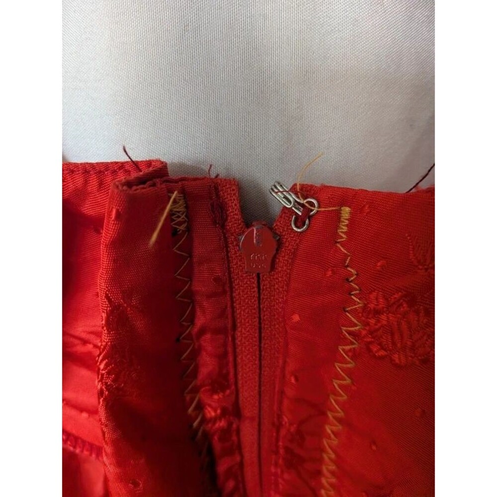 True Vintage 80s Red Silky Puff Sleeve Ruched Midi Dress - No Size-Best Fit XXS - Picture 3 of 10